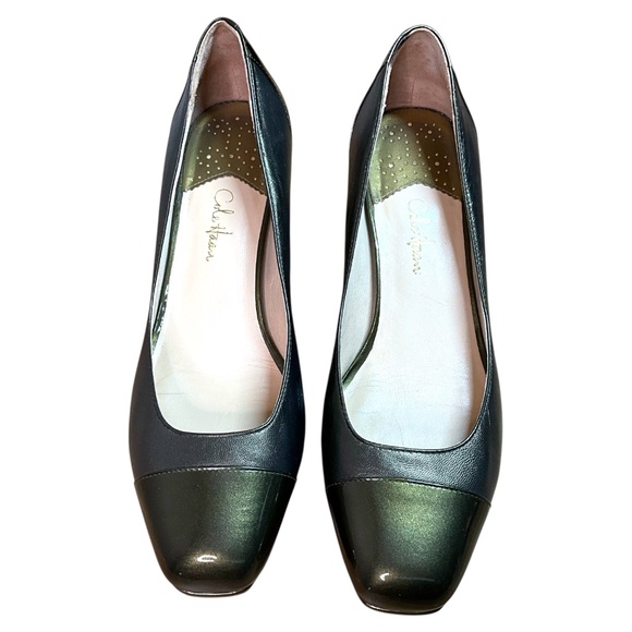 COLE HAAN x NIKE AIR Genuine Leather Olive Green Low Heeled Pumps Sz 9B - Picture 4 of 12